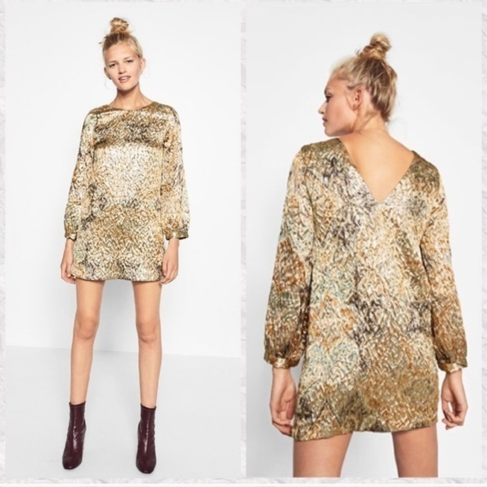 NWT ZARA SUPER GLAM GOLD FOIL DRESS Size Small New‎ Years Eve
